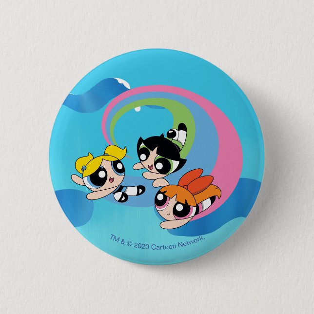 Badge Rond 5 Cm Les Puissantes Filles Volent Dans Le Ciel (Devant)