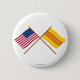 Badge Rond 5 Cm Les USA et drapeaux croisés du Vietnam du Sud