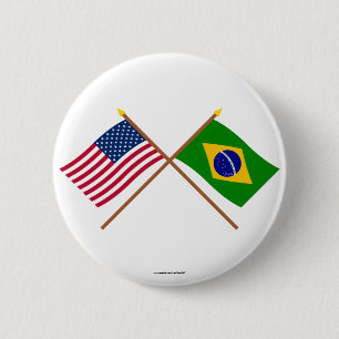 Badge Rond 5 Cm Les USA et drapeaux croisés par Brésil
