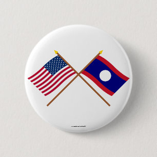 Badge Rond 5 Cm Les USA et drapeaux croisés par Laotiens