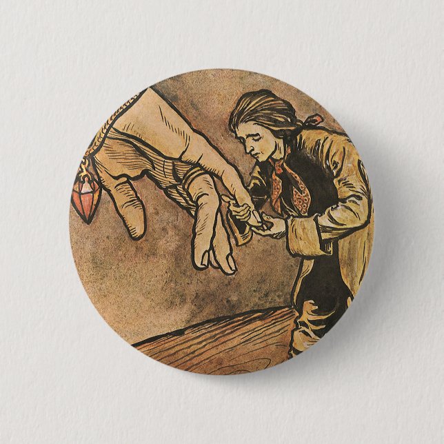 Badge Rond 5 Cm Les voyages de vintage Gulliver par Arthur Rackham (Devant)