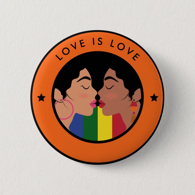 Badge Rond 5 Cm Lesbian Gay Couple Kiss LGBTQ Love is Love Pride (Devant)