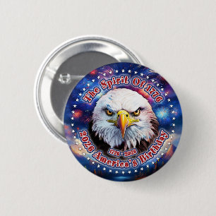 Badge Rond 5 Cm L'Esprit de 1776, 2026 Brown Eagle Feu d'Artifice