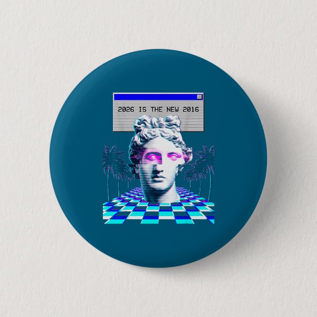 Badge Rond 5 Cm L'esthétique de la statue de glitch Vaporwave 2016 (Devant)