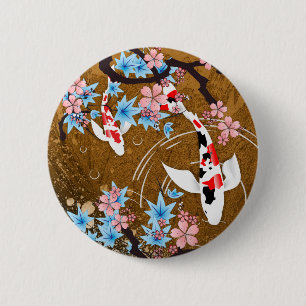 Badge Rond 5 Cm L'étang de Koi - bois - Japonais conçoivent le
