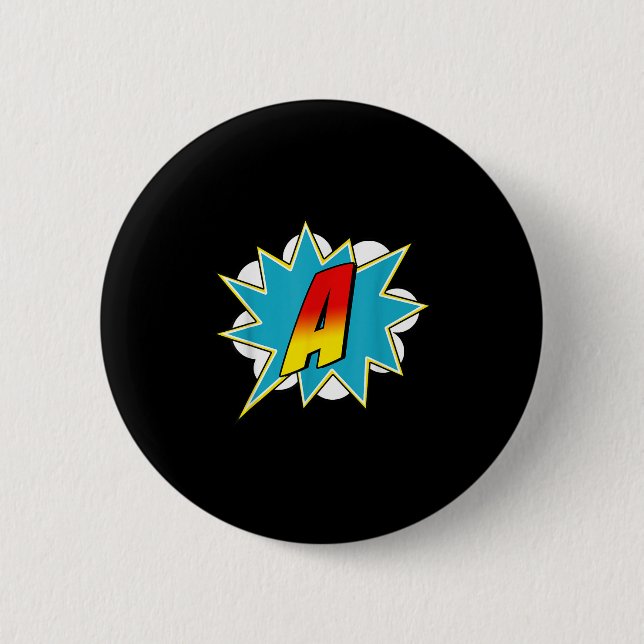 Badge Rond 5 Cm Letter A Superhero Name Comic Letter Retro Costume (Devant)