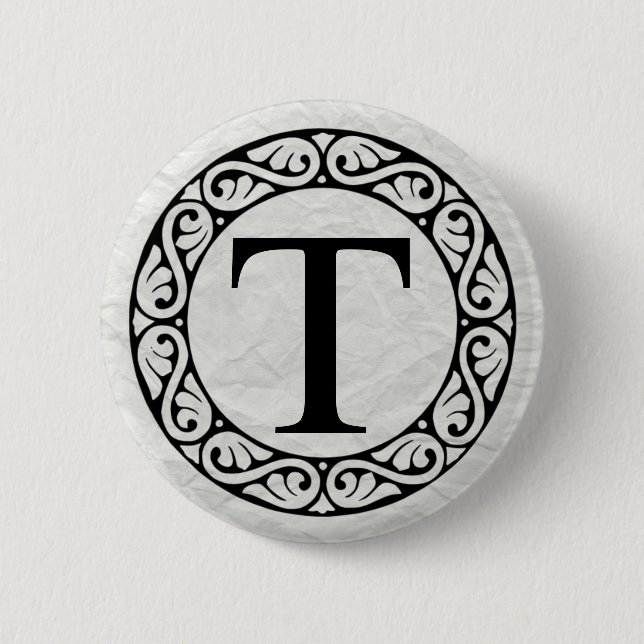 Badge Rond 5 Cm LETTRE AlphabET GRECQUE TAU (Devant)