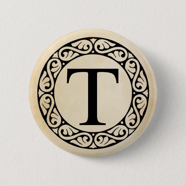 Badge Rond 5 Cm LETTRE AlphabET GRECQUE TAU (Devant)