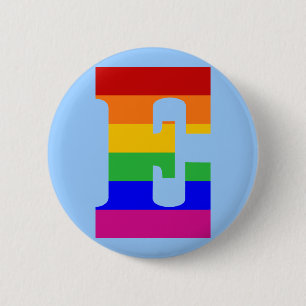 Badge Rond 5 Cm LETTRE arc-en-ciel E