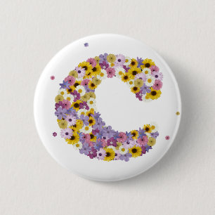 Badge Rond 5 Cm Lettre de fleurs C