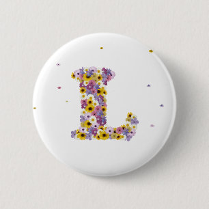 Badge Rond 5 Cm Lettre de fleurs L