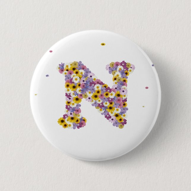 Badge Rond 5 Cm Lettre de fleurs N (Devant)