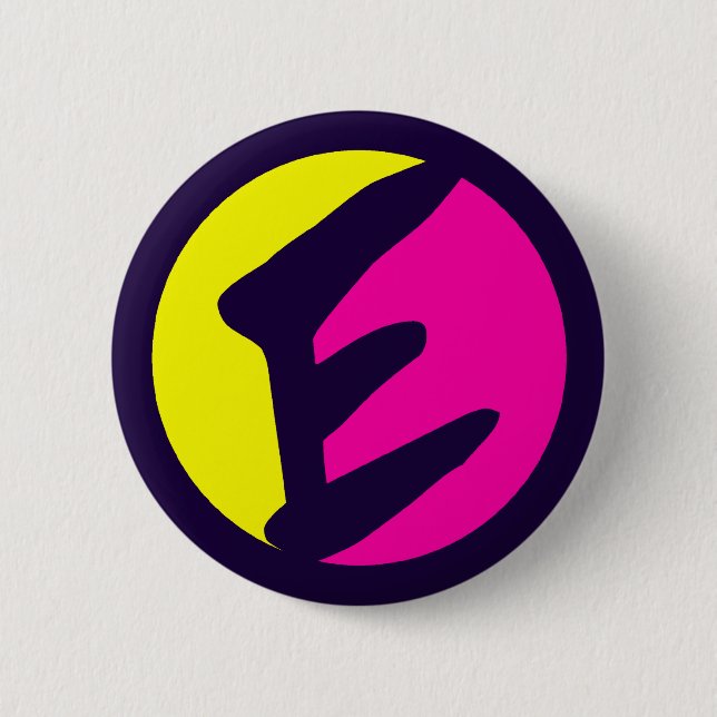 BADGE ROND 5 CM LETTRE DE MONOGRAMME RÉTRO E (Devant)