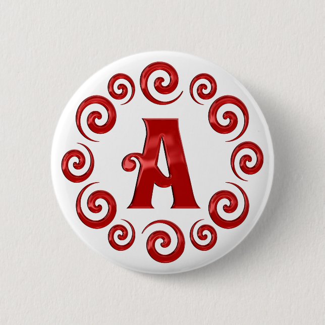 Badge Rond 5 Cm Lettre de monogramme un rouge (Devant)