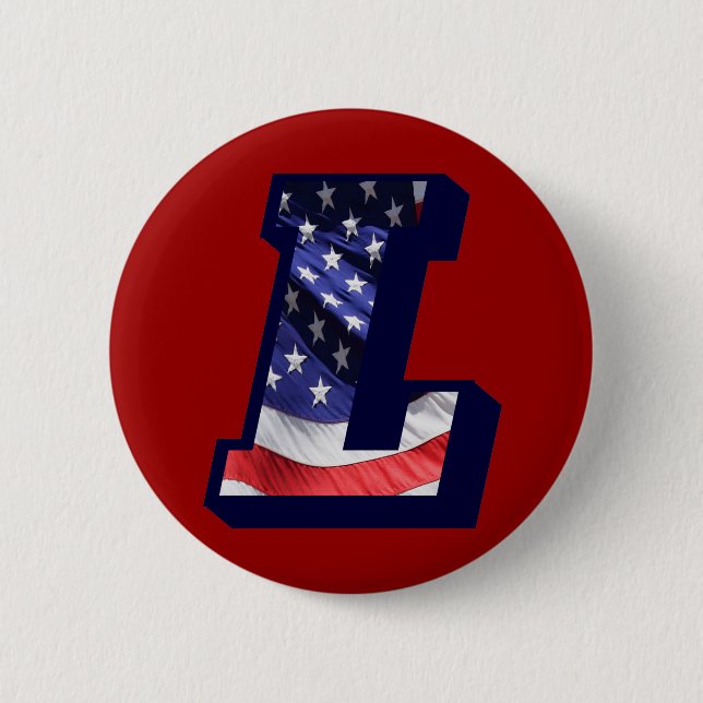 Badge Rond 5 Cm LETTRE Drapeau AMÉRICAIN "L" (Devant)
