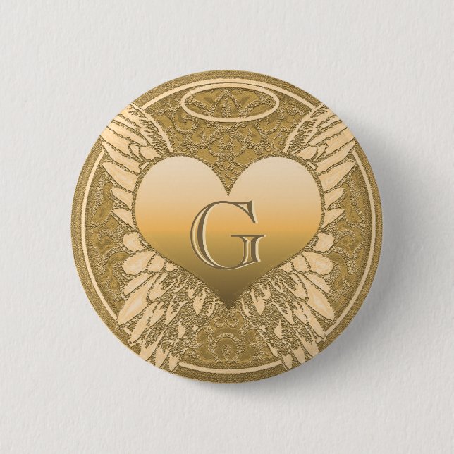 Badge Rond 5 Cm Lettre G | Mémorial | Coeur ange (Devant)
