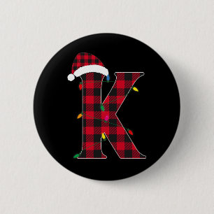 Badge Rond 5 Cm Lettre géniale K Nom initial Buffalo Plaid Christ