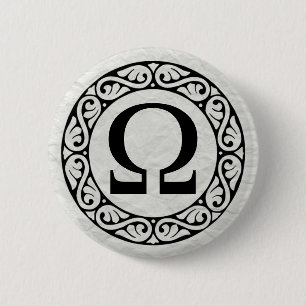 BADGE ROND 5 CM LETTRE GRECQUE ALPHABET OMÉGA