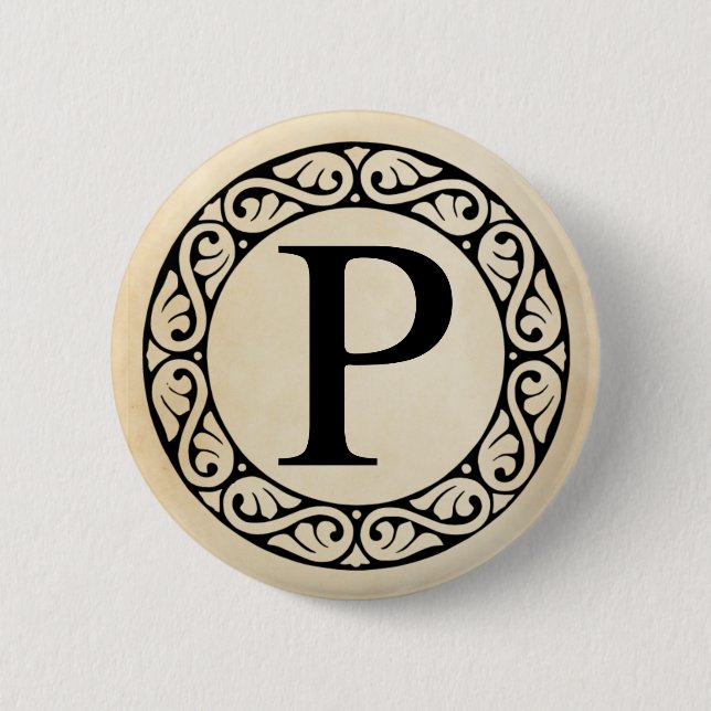 BADGE ROND 5 CM LETTRE GRECQUE ALPHABET RHO (Devant)