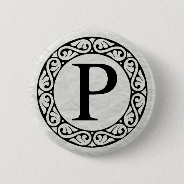 BADGE ROND 5 CM LETTRE GRECQUE ALPHABET RHO (Devant)