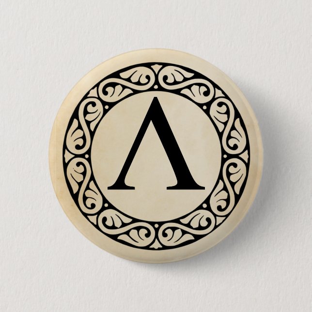 BADGE ROND 5 CM LETTRE GRECQUE ALPHABÈTE LABDA (Devant)