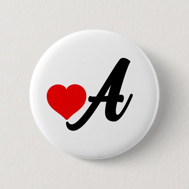 Badge Rond 5 Cm Lettre initiale Monogramme avec coeur rouge (Devant)