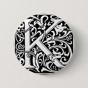 Badge Rond 5 Cm Lettre K Monogramme Art Nouveau Médiéval