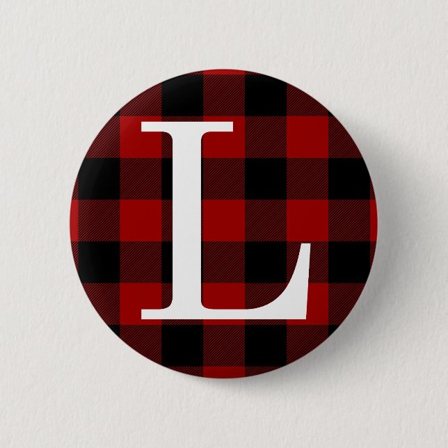 Badge Rond 5 Cm Lettre L Monogramme Prénom Buffalo Plaid Motif (Devant)
