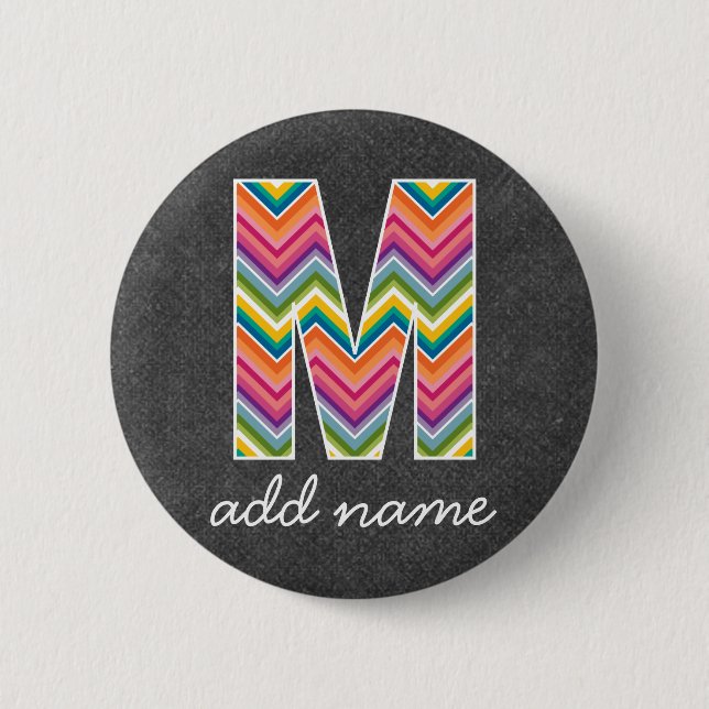 Badge Rond 5 Cm Lettre monogramme M - Tableau noir et Chevrons lum (Devant)