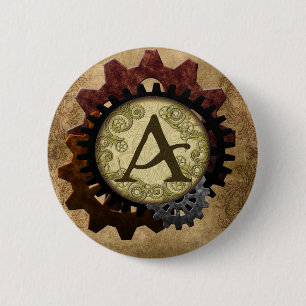 Badge Rond 5 Cm LETTRE MONOGRAPHIQUE A GRUNGE Gears Steampunk