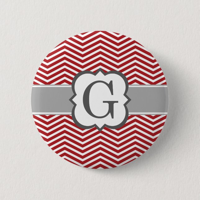 Badge Rond 5 Cm LETTRE MONOGRAPHIQUE BLANC ROUGE G Chevron (Devant)
