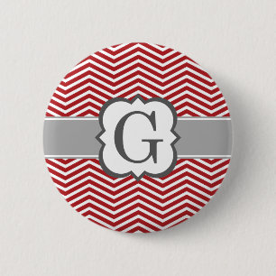 Badge Rond 5 Cm LETTRE MONOGRAPHIQUE BLANC ROUGE G Chevron