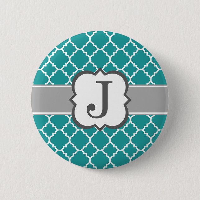 Badge Rond 5 Cm LETTRE MONOGRAPHIQUE BLEUE Turquoise J QUATREFIL (Devant)