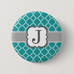 Badge Rond 5 Cm LETTRE MONOGRAPHIQUE BLEUE Turquoise J QUATREFIL