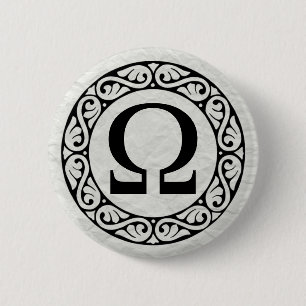 Badge Rond 5 Cm Lettre Omega d'alphabet grec