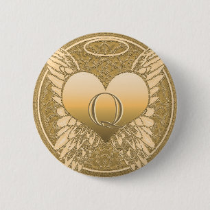 Badge Rond 5 Cm Lettre Q   Mémorial   Coeur ange