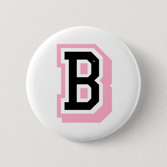 Badge Rond 5 Cm lettre rose noire B (Devant)