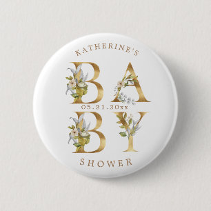 Badge Rond 5 Cm lettres florales or baby shower bouton monogramme