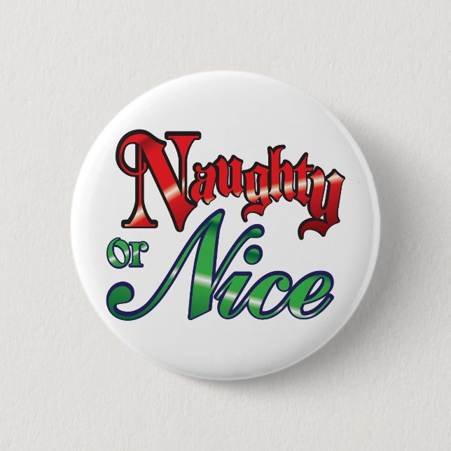 Badge Rond 5 Cm Lettres rouges rétro Noël, Naughty ou Nice (Devant)