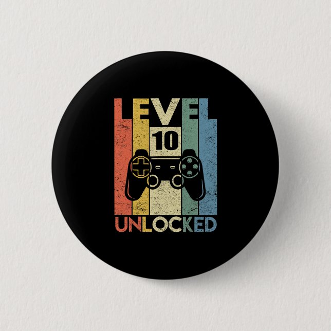 Badge Rond 5 Cm Level 10 Unlocked Funny Video Gamer 10th Birthday  (Devant)