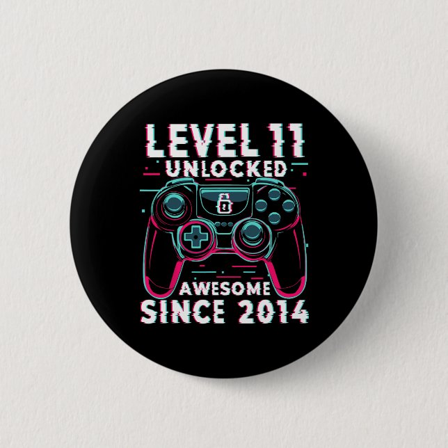 Badge Rond 5 Cm Level 11 Unlocked Video Game 11th Birthday Gamer B (Devant)