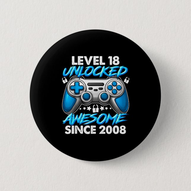 Badge Rond 5 Cm Level 18 Unlocked 18 Year Old Boys 18th Birthday B (Devant)