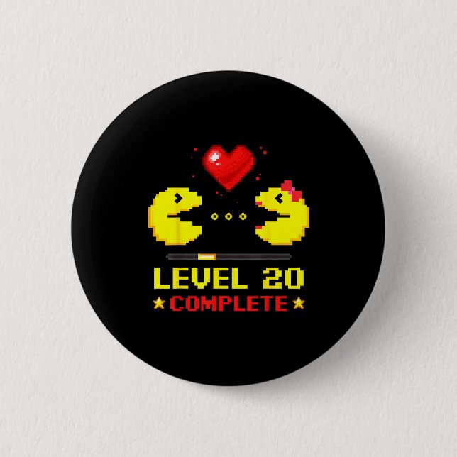 Badge Rond 5 Cm Level 20 Complete Gamers 20th Wedding Anniversary  (Devant)