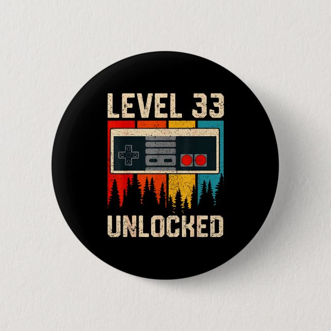 Badge Rond 5 Cm Level 33 Unlocked Video Game Controller Birthday M (Devant)