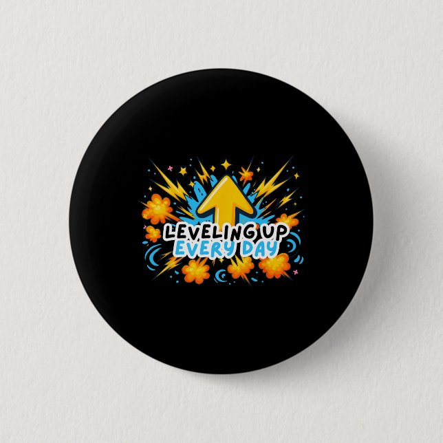 Badge Rond 5 Cm Levelup Chaque Jour Ck To School Shirt Gamer Boy (Devant)