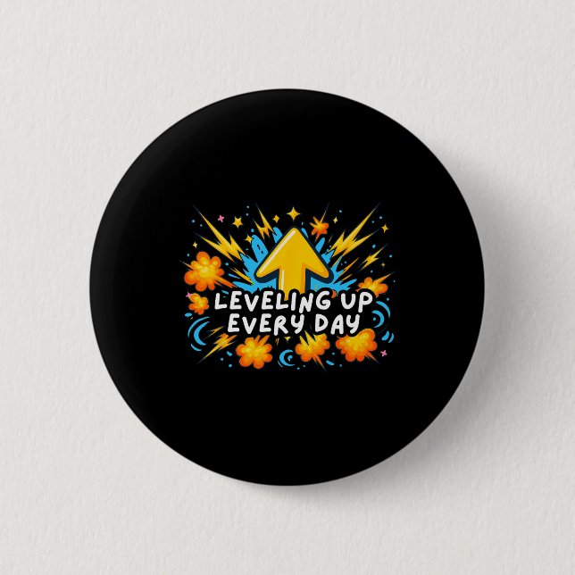 Badge Rond 5 Cm Levelup Chaque Jour Ck To School Shirt Gamer Boy (Devant)
