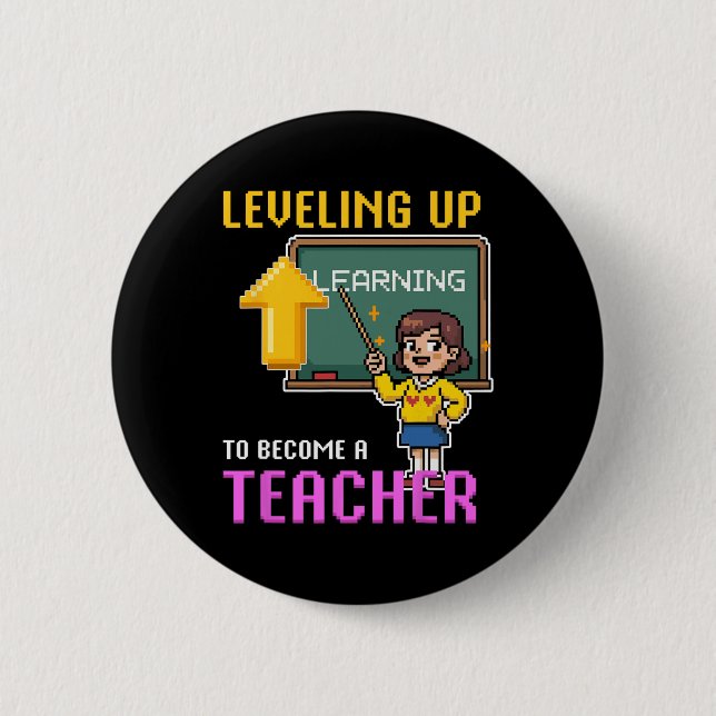 Badge Rond 5 Cm Levelup Enseignant Ck À L'École Amusante Gamer Fil (Devant)