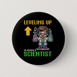 Badge Rond 5 Cm Levelup Scientist Ck To School Funny Gamer Boy