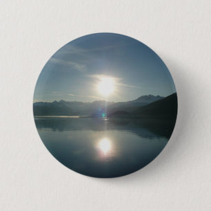 Badge Rond 5 Cm Lever de soleil sur le fjord College en Alaska Pho