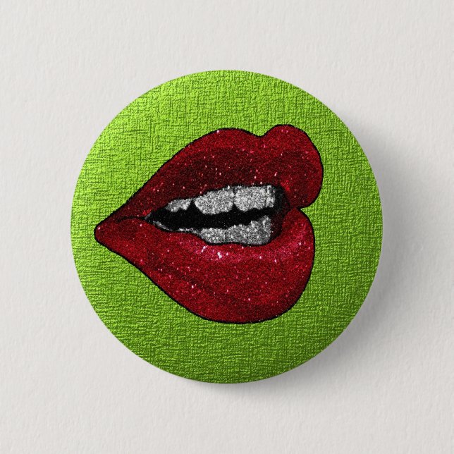 BADGE ROND 5 CM LÈVRES CHAUDES DE PARTIES SCINTILLANTES (Devant)